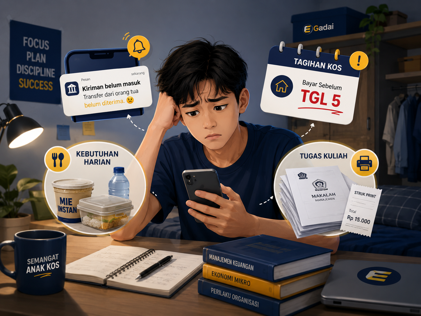 Ilustrasi anak kos dengan kebutuhan dana mendadak