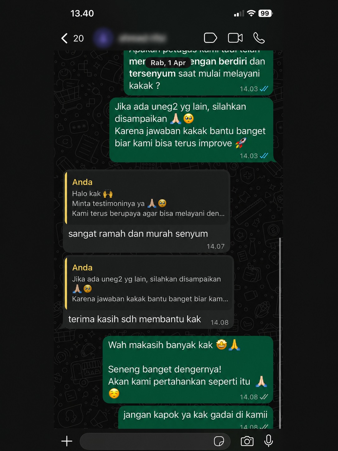 Screenshot testimoni pelanggan E.Gadai