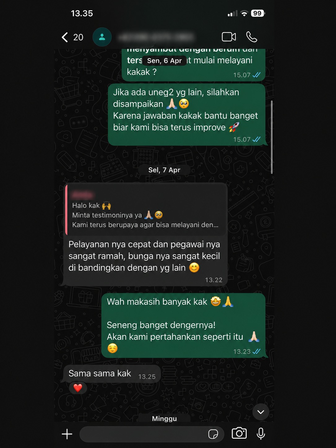 Screenshot testimoni pelanggan E.Gadai