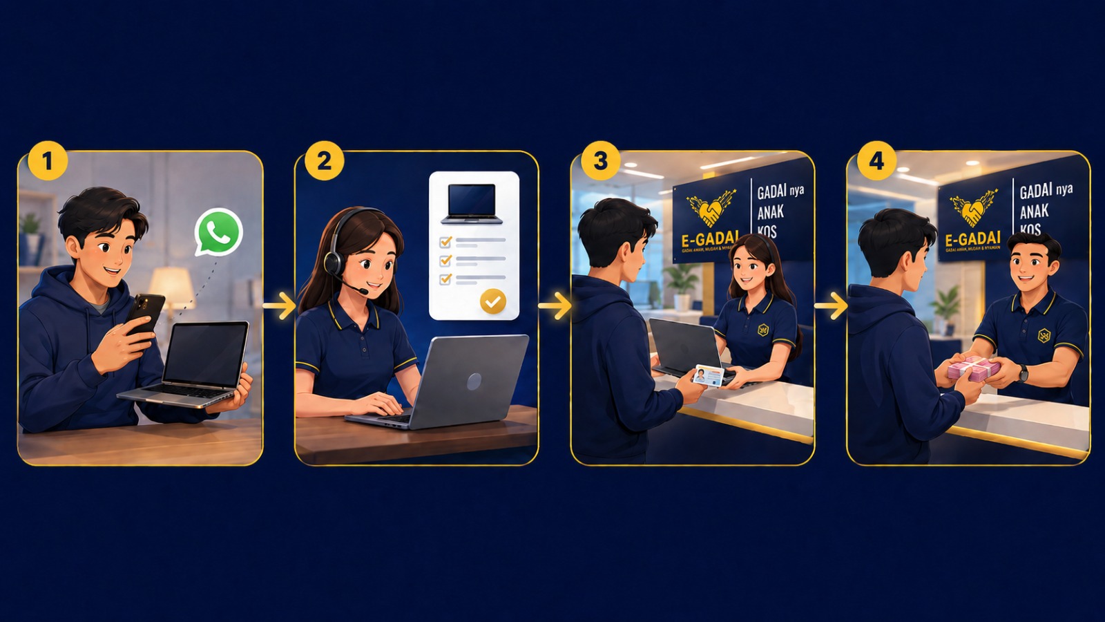 Ilustrasi step by step cara gadai di E.Gadai